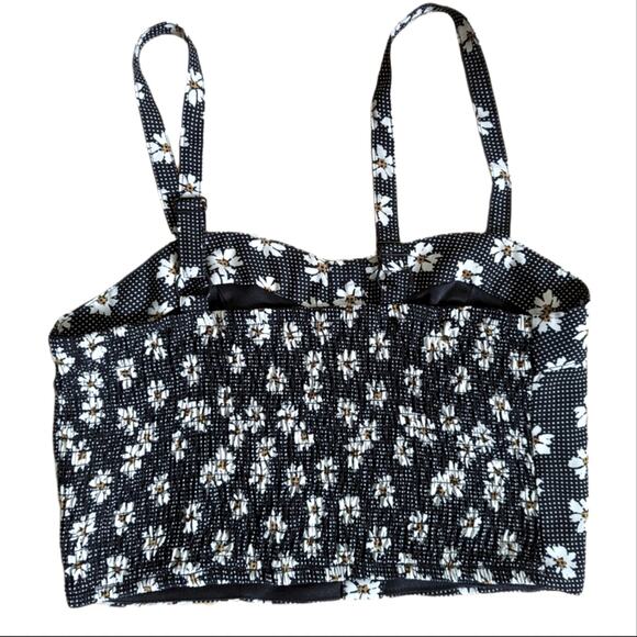 Y2K Cute Xhilaration Floral Polka Dot Ruched Button Adjustable Down Crop Top - Picture 2 of 4